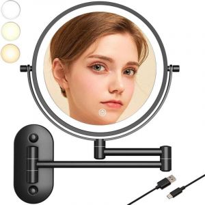 Miroir Grossissant Lumineux De 8' avec led Grossissant Lumineux Mural x 10 pour Coiffeuse D'h&ocirc;tel, Salle De Bain Et Rasage Rechargeable par