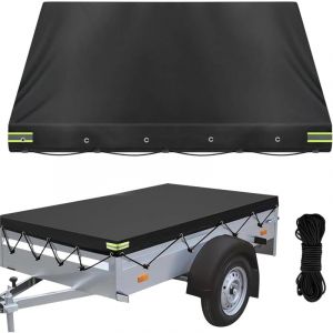 B&acirc;che De Remorque, Bache pour Remorque Plate 214 x 122 x 13 cm, B&acirc;che de Protection Plate Remorque en 600D Tissu Oxford, B&acirc;che de Couverture avec 8m