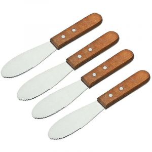 Lot de 4 supports pour couteaux &agrave; tartiner le beurre, couteau &agrave; tartiner le fromage en acier inoxydable avec manche en bois, couteau &agrave; beurre avec