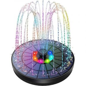Fontaine solaire d'ext&eacute;rieur &agrave; LED, pompe flottante de bassin 3W avec batterie, lumi&egrave;res LED color&eacute;es et 7 buses pour jardin ext&eacute;rieur