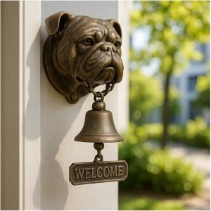 Cloche de Bienvenue pour Chien, Cloche de Porte Vintage en Laiton avec Sculpture de Chien r&eacute;aliste, Cloche Murale Rustique pour entr&eacute;e de Maison,
