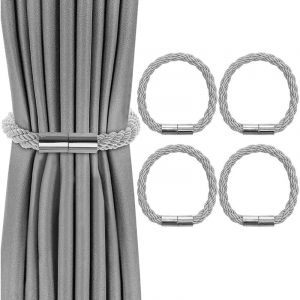 Memkey - Lot de 4 Embrasses de Rideaux, Embrasses Rideau Aimantée Tressage Magnétiques Rideaux Boucle pour Décoration de Bureau Maison(Gris)
