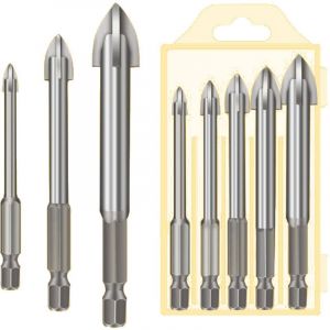 5 Pcs Foret, Foret De Ma&ccedil;onnerie En Carbure De Tungst&egrave;ne Set Pour M&eacute;tal Acier, Tuile De C&eacute;ramique Porcelaine, B&eacute;ton, Brique, Plastique Et Bois