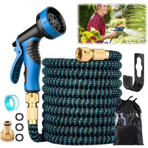 Tuyau Arrosage Extensible 15m, Tuyau d'arrosage Retractable avec 10 Fonctions Pistolet, Support, Tuyaux d'arrosage pour Jardin Irrigation Nettoyage