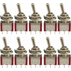 10 Pcs Mini Interrupteur à Bascule, AC 125V 6A / 250V 2A 3 Broches SPDT ON-OFF-ON 3 Broches 3 Positions SPDT Interrupteur à Bascule Autobloquant pour