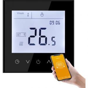 Thermostat WiFi programmable &agrave; &eacute;cran tactile Tuya, contr&ocirc;leur de temp&eacute;rature intelligent pour chaudi&egrave;re &agrave; gaz/chauffe-eau (chaudi&egrave;re &agrave; gaz blanche)