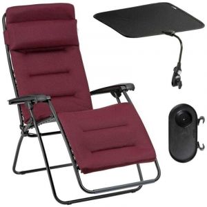 Ensemble Fauteuil Relax Jardin - Chaise Longue Matelassé Avec Ombrelle Et Porte-gobelet - Rsx Clip - Aircomfort® - Rouge Bordeaux -