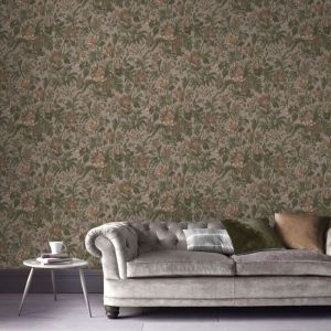 Papier peint intiss&eacute; Fleurs Isa Old pink 1000 x 53cm Vert sauge, taupe ros&eacute;