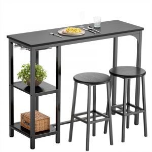 Bealife - Table Haute Mange Debout 2 Tabouret Table de Bar Cuisine Ensemble de Meubles de Salle à Manger Cadre en Acier Noir