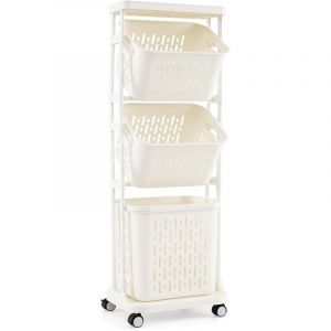 Panier &agrave; Linge sur Roulettes, Chariot pour Panier &agrave; Linge 3 Compartiments, Collecteur de Linge avec Poign&eacute;es, Chariot de Rangement pour Salle de