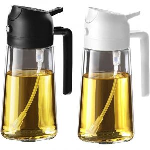 Spray Huile Cuisine 470ml – Vaporisateur Huile Air Fryer 2-en-1 pour Cuisson, Salades, Vinaigre et Accessoire Cuisine - Noir&Blanc