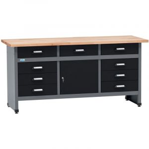 &Eacute;tabli K&uuml;pper mod&egrave;le 12879, largeur 170 cm, 9 tiroirs, 1 porte, charge maximale 300 kg, plan de travail en h&ecirc;tre massif 30 mm