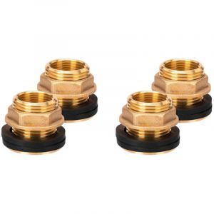 Roleader - 4pcs 3/4 Pouces Passage pour Citerne de Pluie, Travers&eacute;e de Paroi en Laiton avec Joint en Caoutchouc, Raccord Citerne Eau de Pluie
