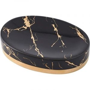 Fei Yu - Porte-savon en c&eacute;ramique Porte-savon pour &eacute;vier de salle de bain Porte-savon pour &eacute;vier de cuisine Porte-&eacute;ponge 12 x 8.5 cm (noir)