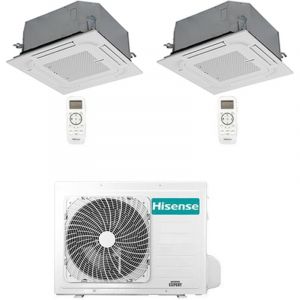 Climatiseur cassette Hisense 4 voies R32 Dual Split Inverter 9000 + 9000 BTU avec U.E. 2AMW42U4RGC NOUVEAU Classe A++/A+