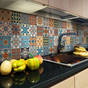 Sticker Mural Carrelage adh&eacute;sif Cuisine Salle de Bain - 9 stickers carreaux de ciment azulejos brenno - 9stickers15x15cm