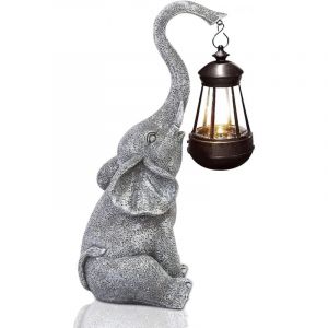 Gotrays - Chat Decoration Statue Jardin Exterieur avec Lampe Solaire Figurine - Salon Chaton Décoration Cadeau pour Femme Homme Maman Anniversaire