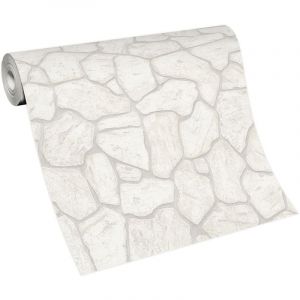 Bricoflor - Papier peint moderne blanc imitation fausse pierre Tapisserie tendance beige crème unie Papier peint imitation brique pour couloir