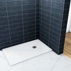 Océan Receveur de douche L.120 x l.80cm blanc rectangulaire - En résine - Grille en inox - Bac à douche 120x80x3cm - Extra plat
