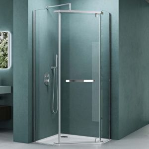 Cabine de Douche Paroi de Douche en Quart de Cercle Pentagonal en Angle 100X100cm Montage Réversible avec Une Porte Verre Transparent de 8mm Easy