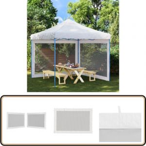 Paroi de tente de r&eacute;ception 2 pcs Maille Blanc et noir - Pare-soleil - Abri Jardin - Toile De Tente - Protection Solaire - Anti-moustique