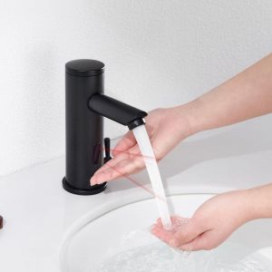 Auralum Mitigeur Lavabo Infrarouge Electronique Eau Froide et Chaude Mitigeur Automatique LaitonRobinet Automatique de Lavabo Salle de Bain,Noir