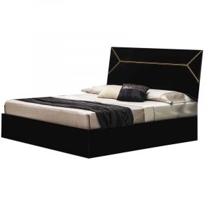 Lit design bois noir laqu&eacute; et t&ecirc;te de lit noire laqu&eacute;e et dor&eacute;e Diamanto-140x190