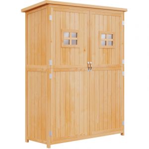 Outsunny Abri de Jardin en bois Armoire de Jardin dim. 127,5L x 50l x 164H cm 2 &eacute;tag&egrave;res 2 Portes 2 fen&ecirc;tres Toit bitum&eacute; &eacute;tanche Bois Massif Sapin