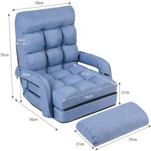 Maisonchic - Fauteuil Convertible Chauffeuse Convertible 1 Place avec Oreiller 5 Positions en Tissu Lin Éponge 54x56x70cm Bleu design in