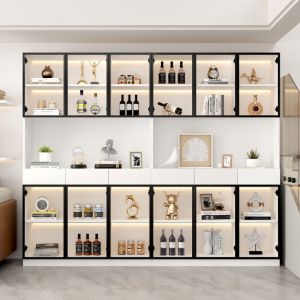 Redom - Porte d'armoire en verre de 200 cm de haut, vitrine blanche avec lumi&egrave;res led, biblioth&egrave;que multi-rangements pour collection, chambre &agrave;