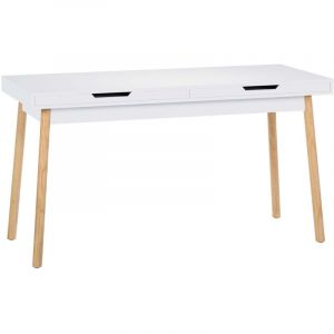 Bureau moderne blanc et ch&ecirc;ne avec deux tiroirs 140 cm &ndash; Style scandinave 100009195