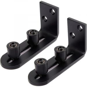Guide Portail Coulissant R&eacute;glable Montage Mural Roues Doubles Fond Guide pour Accessoire de Quincaillerie de Porte de Grange Noir, 2PCS