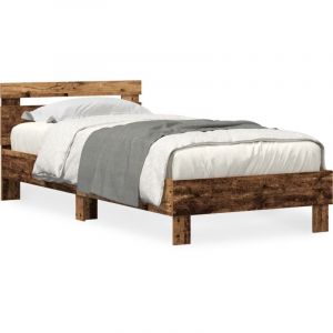 Cadre de lit avec lumières led en bois ancien 90x200 cm en bois aggloméré Vidaxl