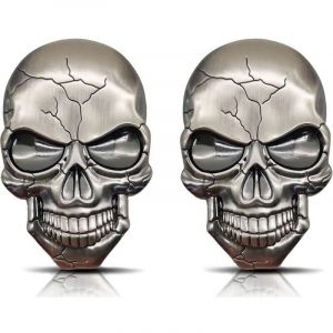 2 Pcs Autocollant Moto Voiture M&eacute;tal 3D T&ecirc;te Mort Stickers T&ecirc;te Mort Autocollants Auto Autocollant Pare-Chocs Cr&acirc;ne V&eacute;hicule D&eacute;mons Autocollant