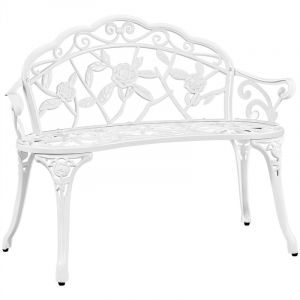 Yaheetech Banc de Jardin Ext&eacute;rieur Mobilier de Jardin en Aluminium Si&egrave;ge de Parc 99,5 x 57 x 78,5cm Blanc