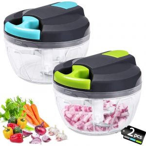 Manuel de chopper-520 ml Mini Oignon Chopper coupe l'oignon Cuisine-3 lames en acier inoxydable-coupe-l&eacute;gumes - 2 pi&egrave;ces