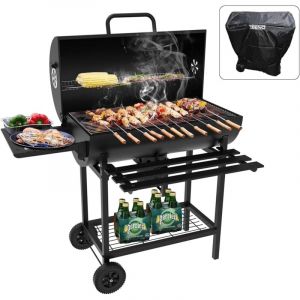Teeno - Barbecue Charbon de Bois, avec Grille de Cuisson xxl avec Deux &eacute;Tag&egrave;Res avec Couvercle, &eacute;Vent R&eacute;Glable, Barbecue Boule, Gants Anti-Br&ucirc;Lures,