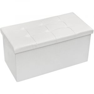 Coffre De Rangement Avec Couvercle Amovible En Simil Cuir Tabouret Repose Pieds 76x38x38 cm - Blanc