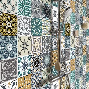 Sticker Mural Carrelage adh&eacute;sif Cuisine Salle de Bain - 30 stickers carreaux de ciment manona - 30stickers15x15cm