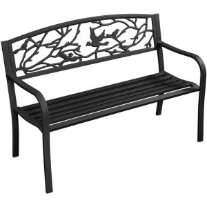 Yaheetech - Banc de Jardin en Métal pour 3 Personnes Style Rétro Banc de Repos avec Dossier et Accoudoir pour Cour Jardin Terrasse Balcon Café Noir