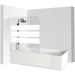 Randaco Pare baignoire Bath screen pivotant Paroi de douche sanitaire pour paroi de baignoire 6mm Nano Repliable glass 3 parties 120x140cm blanc