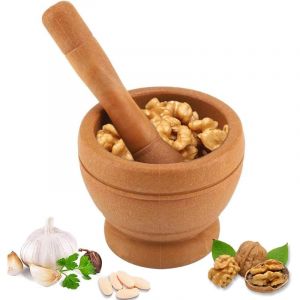 Mortier, moulin &agrave; &eacute;pices manuel, bol &agrave; &eacute;pices, mortier de cuisine, ail, &eacute;pices, herbes (couleur bois, en vrac)