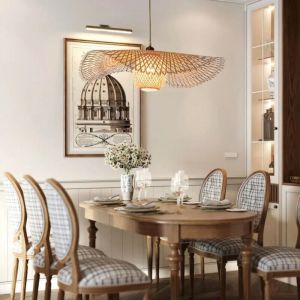 Lustre suspension en bambou tiss&eacute; &agrave; la main &Oslash;55 cm &ndash; Style chinois, luminaire d&eacute;coratif pour salle &agrave; manger, restaurant ou int&eacute;rieur