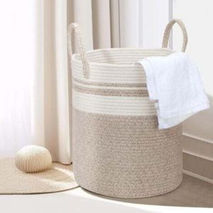 Panier &agrave; linge tress&eacute; en coton - 45 l - Avec anse - Panier &agrave; linge tress&eacute; - Panier de rangement pour chambre d'enfant, salle de bain - 35 x 40 cm