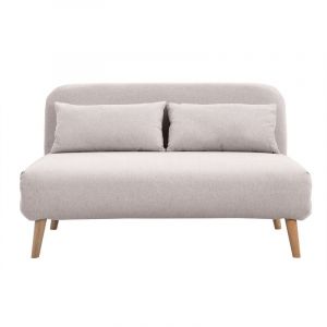 Miliboo - Chauffeuse 2 places convertible en tissu effet velours texturé beige et bois clair amiko