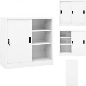 Armoire de bureau avec porte coulissante Blanc 90x40x90cm Acier - Armoire De Bureau - Meuble De Rangement - Classeur - Armoire Métallique - Armoire