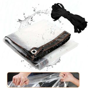 B&acirc;che Transparente Imperm&eacute;able avec Oeillets et Corde B&acirc;che de Protection Ext&eacute;rieure pour Abri de Balcon Jardin Piscine Serre Plantes Voiture 3x6m