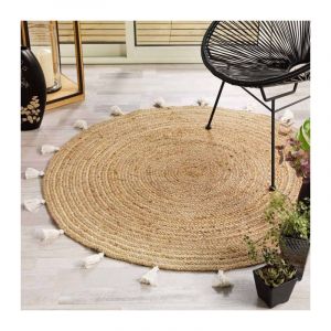 Paris Prix - Tapis Rond Déco en Jute 'Shira' 120cm Blanc