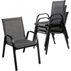Lot de 4 Chaises de Jardin avec Dossier, Fauteuils Terrace en Textil&egrave;ne avec Cadre M&eacute;tallique,Empilables, Jusqu'&agrave; 120kg pour Jardin ou