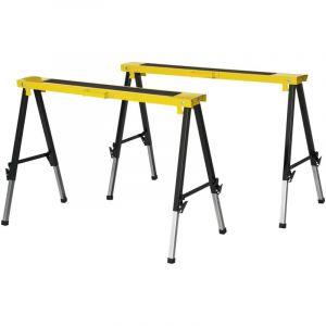 Lot de 2 tr&eacute;teaux pliables telescopiques poign&eacute;e transport dim. 100L x 49l x 62-89,5H cm surface antid&eacute;rapante m&eacute;tal noir jaune